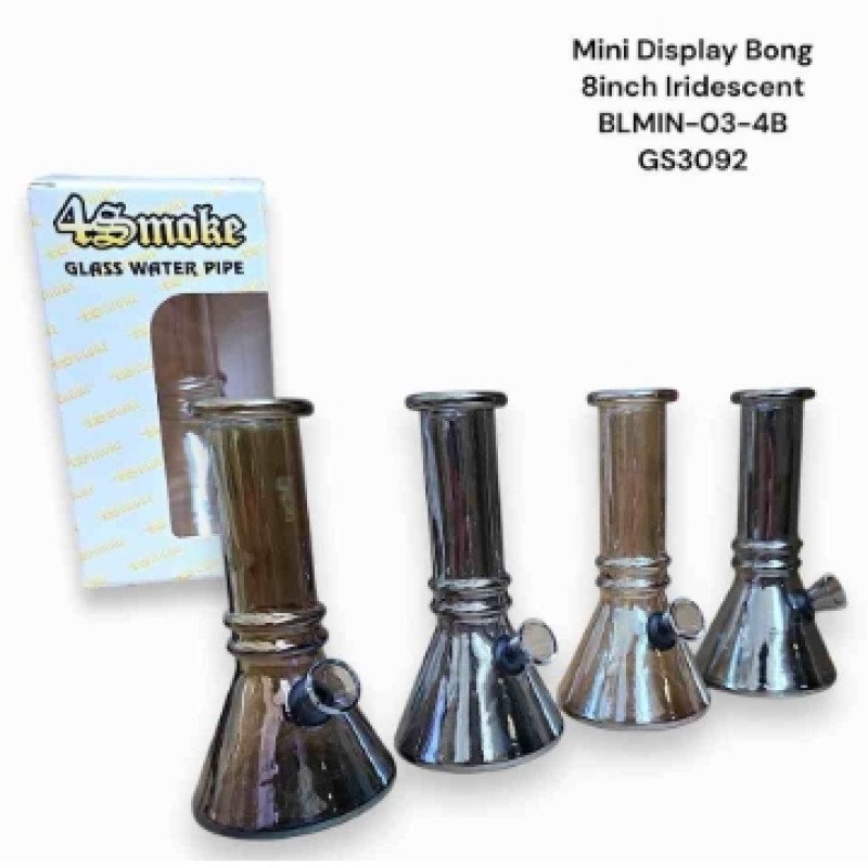 GS3092 - NEW GLASS BONG IRIDECENT 8INCH BLMIN-03-4B DISPLAY
