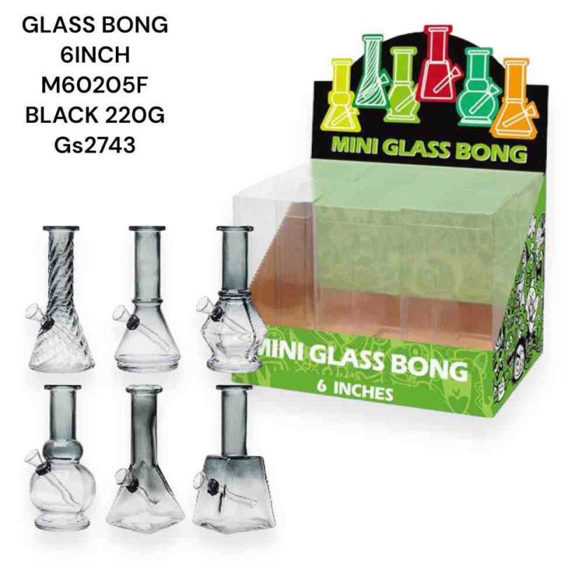 GS2743 - GLASS BONG 6INCH M60205F BLACK 220G